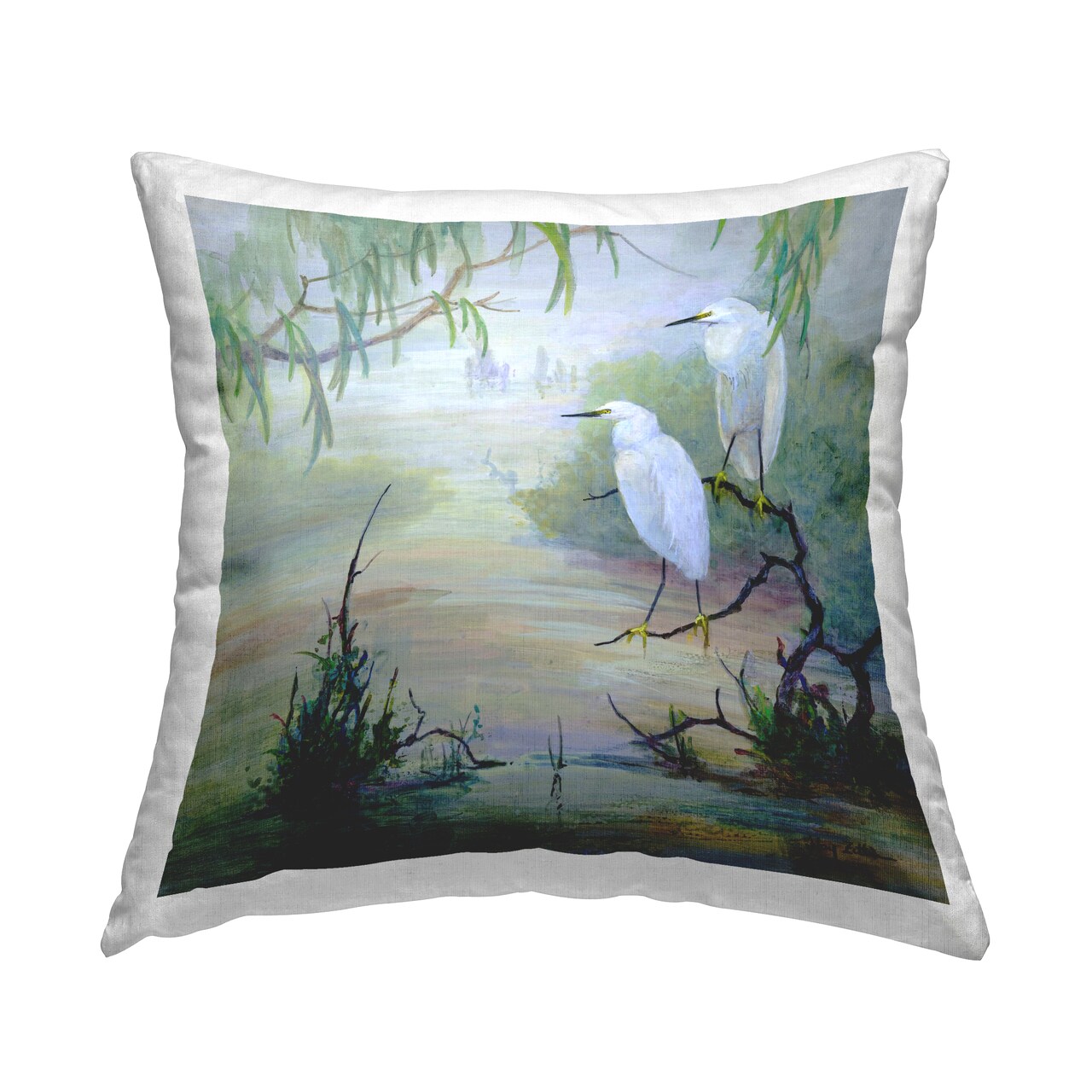 Stupell Industries Egrets & Marshland Edge Decorative Printed Throw Pillow Design by Floy Zittin, 18 x 7 x 18